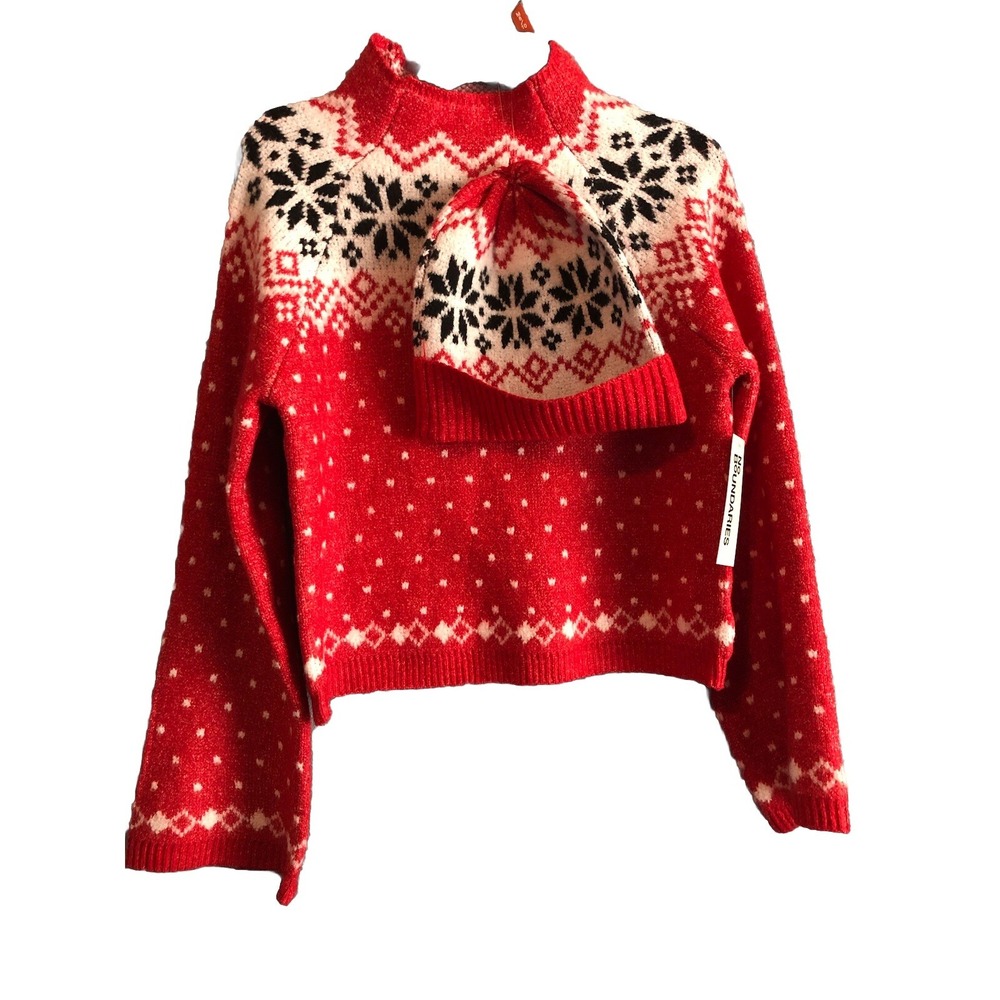 No Boundaries Women M Fairaisle Jacquard Pullover Sweater Beanie Set 2-Piece - Picture 1 of 11